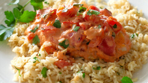 Tomato Basil Chicken with Rice Pilaf