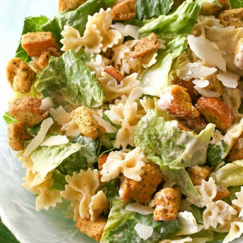 Bowtie Chicken Caesar Salad - The Girl Who Ate Everything