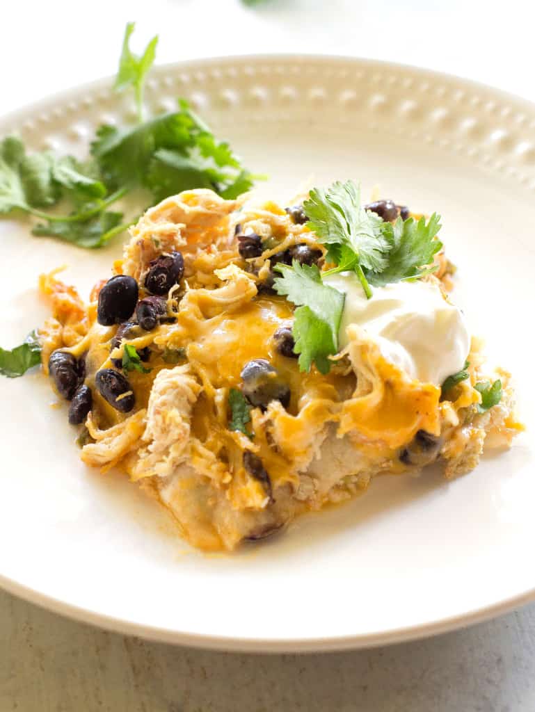 Chicken and Black Bean Enchilada Casserole-The Girl Who Ate Everything