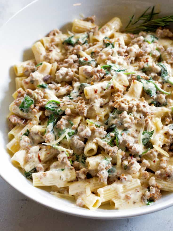 Creamy Sausage and Spinach Pasta - The Girl Who Ate Everything