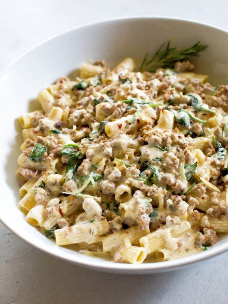 Creamy Sausage and Spinach Pasta - The Girl Who Ate Everything