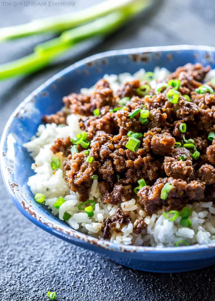 Cheater Korean Beef - a quick version of the classic served over rice or in lettuce wraps for a low-carb option. the-girl-who-ate-everything.com