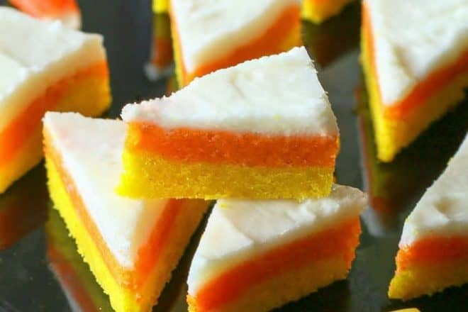 Candy Corn Sugar Cookies - they don't taste like candy corns but look like the cute treat! the-girl-who-ate-everything.com