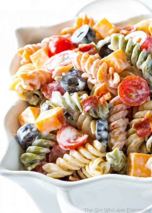 Bacon Ranch Pasta Salad - The Girl Who Ate Everything