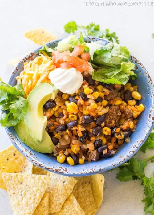 Riced Cauliflower and Sweet Potato Beef Burrito Bowls | The Girl Who ...