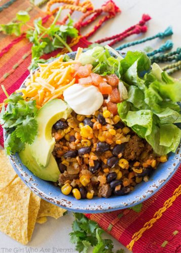 Riced Cauliflower and Sweet Potato Beef Burrito Bowls | The Girl Who ...