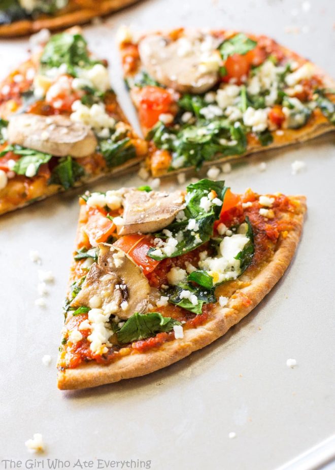 Spinach Feta Pita Pizza - The Girl Who Ate Everything