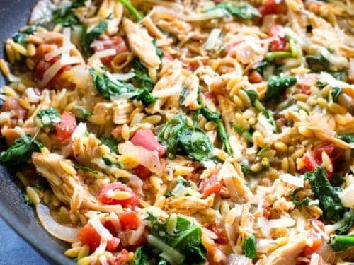 One Pan Chicken and Orzo with Spinach