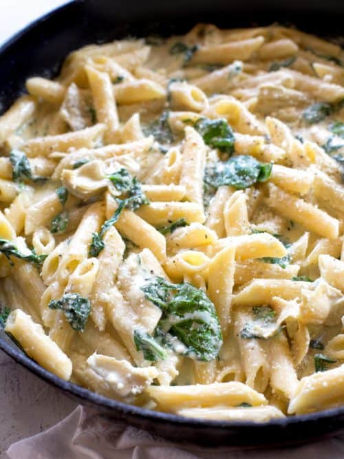 One-Pan Spinach Artichoke Pasta | The Girl Who Ate Everything