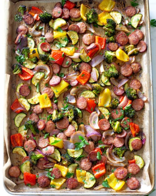 Sheet Pan Sausage and Veggies - The Girl Who Ate Everything